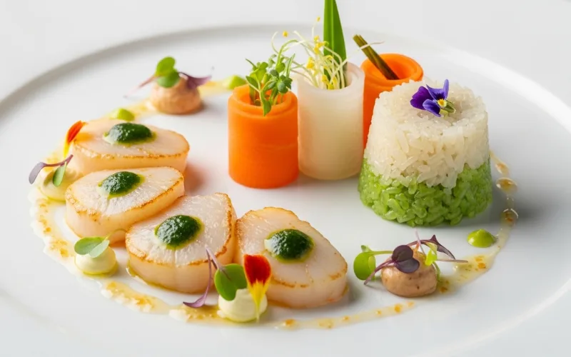 “Modern Vietnamese fine dining plating, elegant presentation”