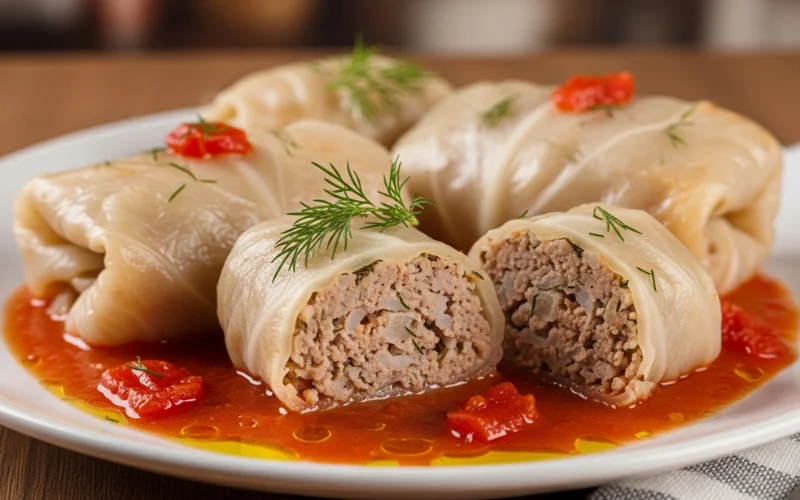 Explain golabki cabbage rolls, their filling, cooking method, and their popularity in Polish homes.
