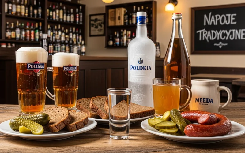 Explain the traditional drinks in Poland including vodka, beer, mead, and common non-alcoholic beverages.