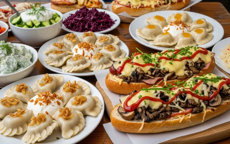 Explain the role of side dishes, dumplings, and street food in Polish cuisine and how they complement main meals.