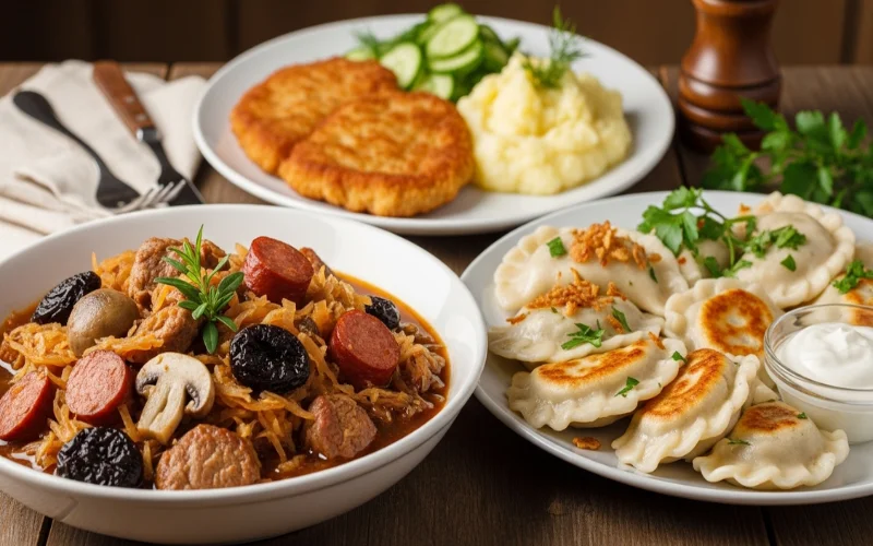 Compare bigos and pierogi and explain why both dishes represent Polish cuisine.