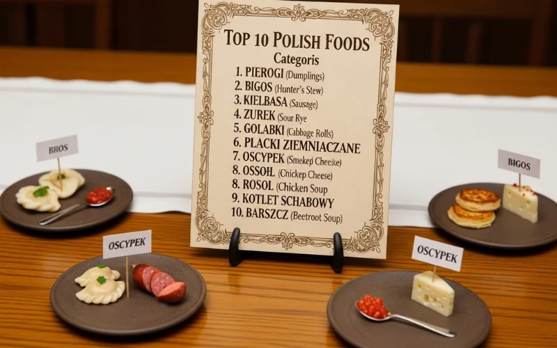 Create a table ranking the top 10 Polish foods with their category and why each dish is important in Polish cuisine.