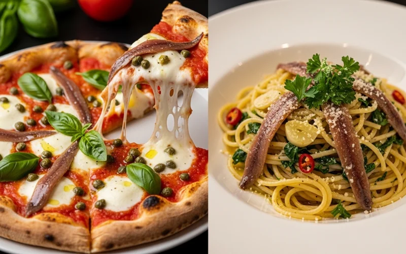 Pickled herring dish with traditional presentation
