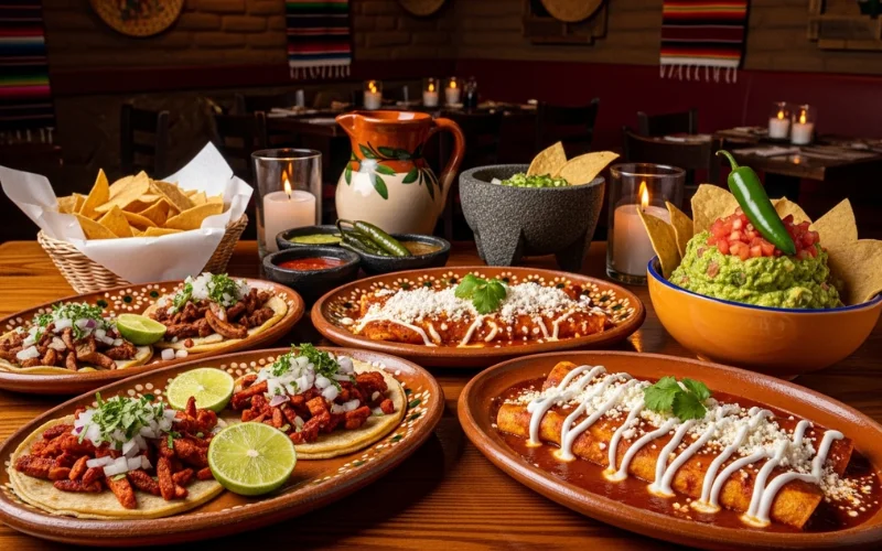 Classic Mexican dishes served in rustic restaurant setting