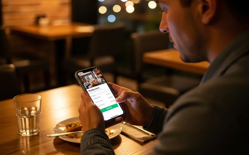 Person using phone to reserve restaurant table online