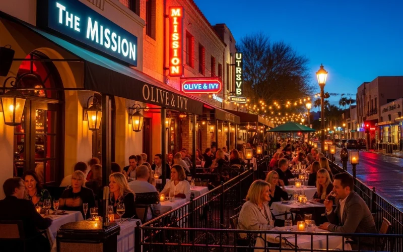 “Old Town Scottsdale nightlife dining, restaurants, lights, upscale dining scene”