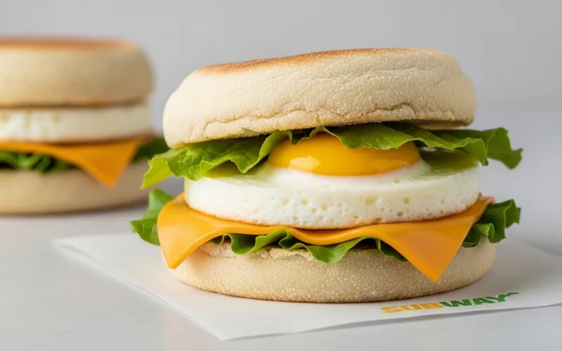 egg and cheese english muffin sandwich, clean presentation, simple background, high detail food shot